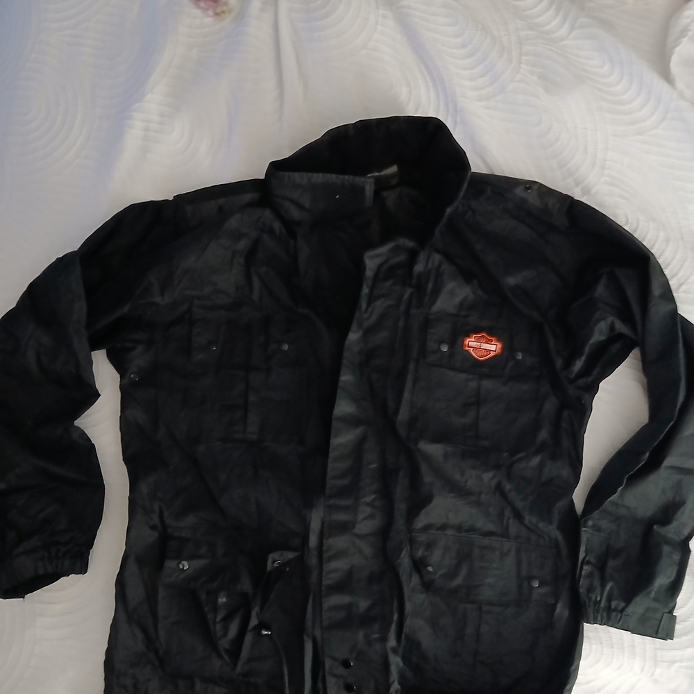 Harley-Davidson Black Waterproof Jacket PVC Coated. Size L. #rainjacket.